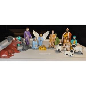 Atlantic Mold 1970s Nativity Christmas Set Hand Painted Vintage Ceramic ZZ9